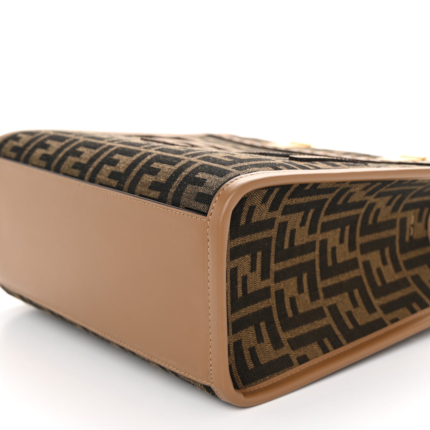 Fendi Fabric Jacquard FF 1974 Logo Small Fendi Sunshine Shopper Tote Tobacco Moro Sand 6 of 10