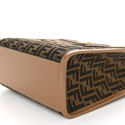 Fendi Fabric Jacquard FF 1974 Logo Small Fendi Sunshine Shopper Tote Tobacco Moro Sand 6 of 10