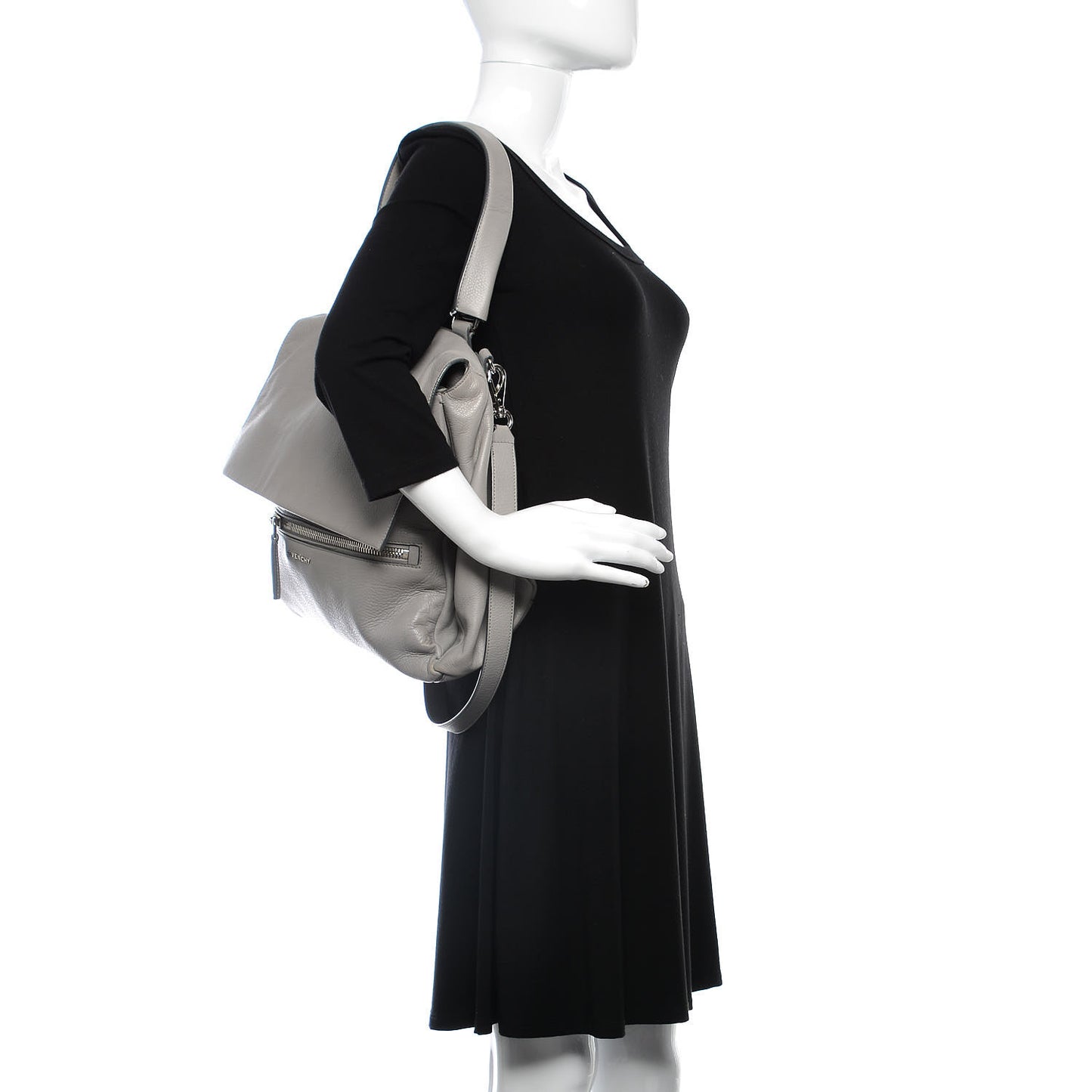 Grained Calfskin Medium Pandora Pure Flap Bag Pearl Grey
