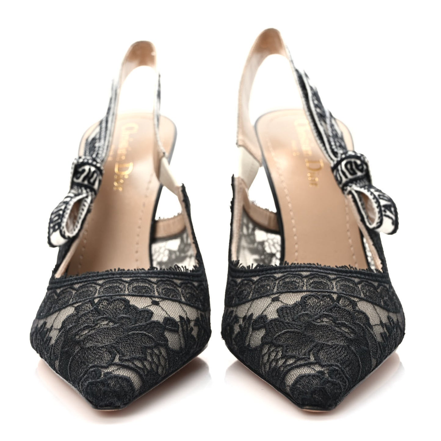 Lace Ribbon Rose Embroidered J'Adior Slingback 100mm Pumps Black