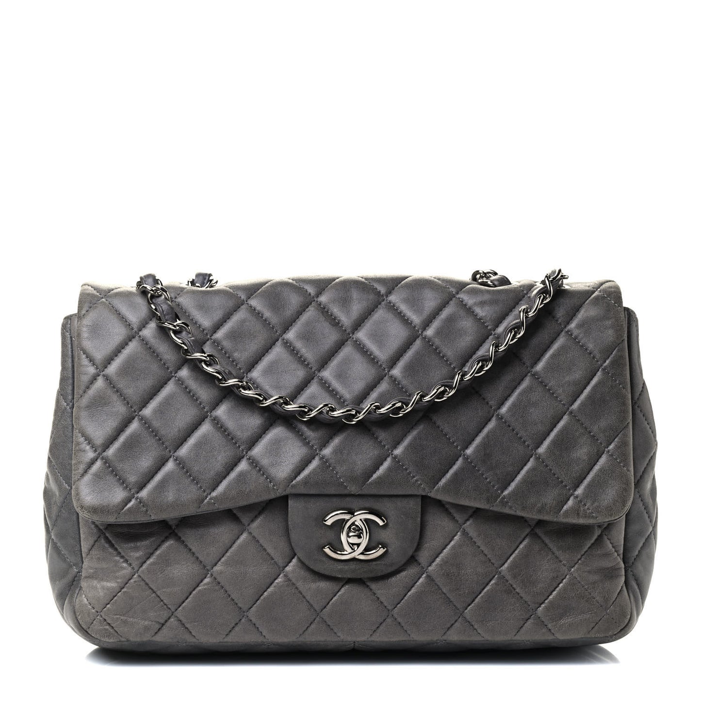 Lambskin Quilted Jumbo Single Flap Grey