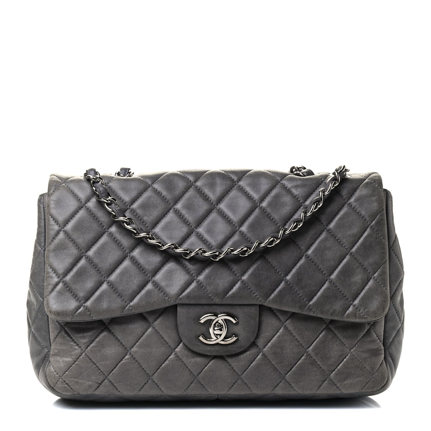 Chanel Lambskin Quilted Jumbo Single Flap Grey 2 of 8