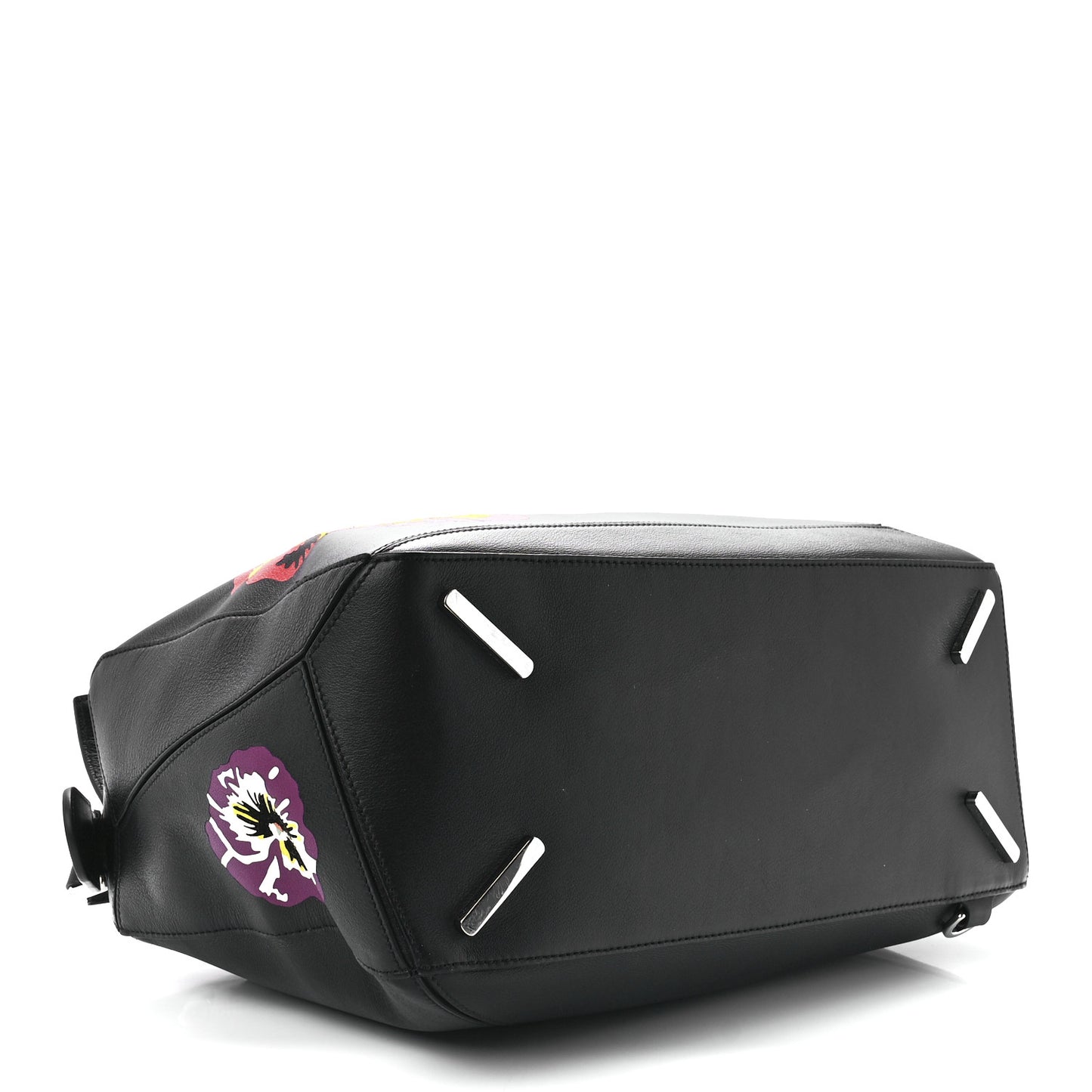 Calfskin Large Pansies Puzzle Bag Black