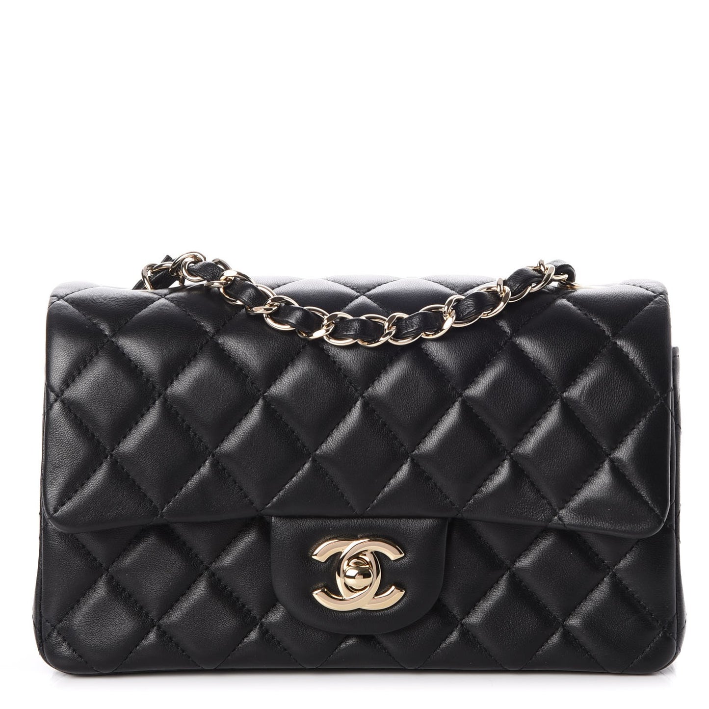 Lambskin Quilted Mini Rectangular Flap Black