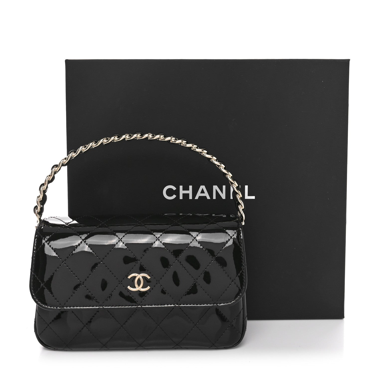 Chanel Patent Quilted Top Handle Clutch  Black 11 of 11