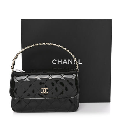 Chanel Patent Quilted Top Handle Clutch  Black 11 of 11