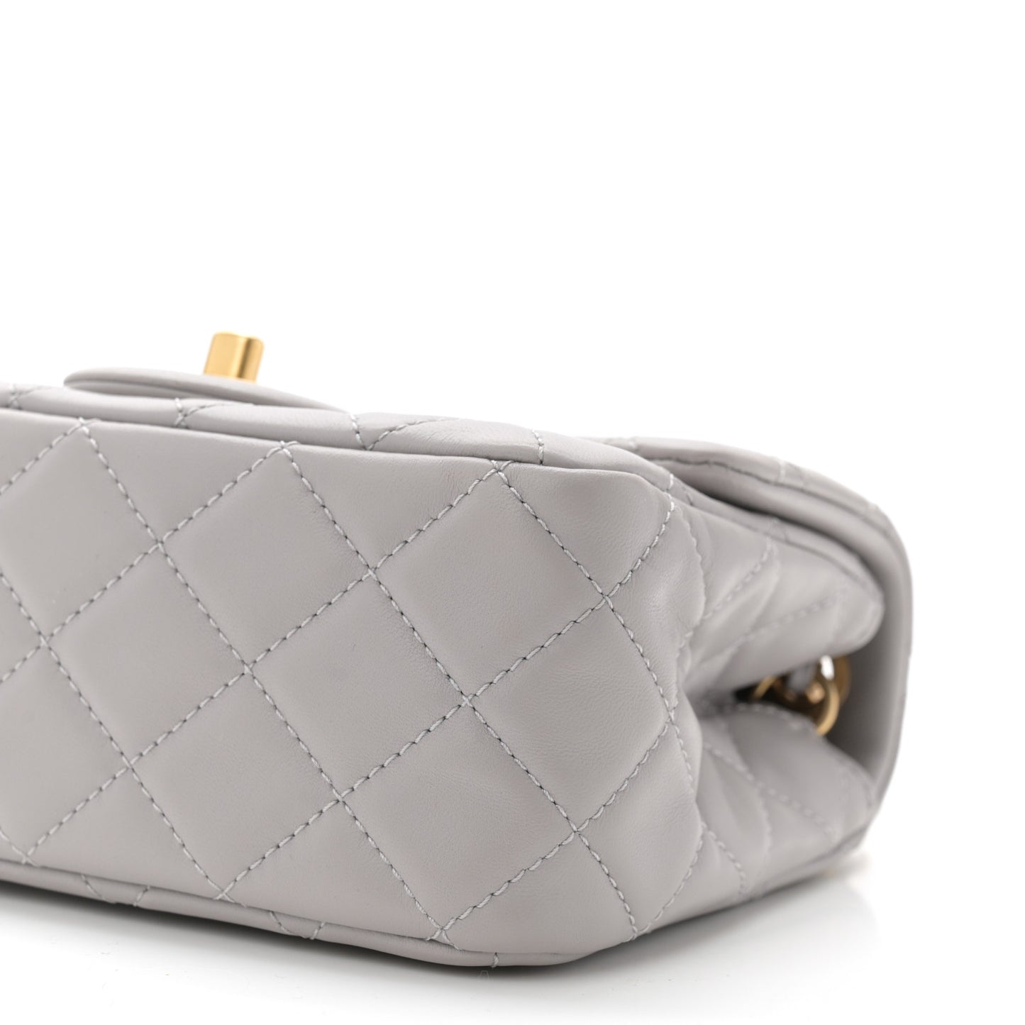 Lambskin Quilted Mini Pearl Crush Flap Light Grey