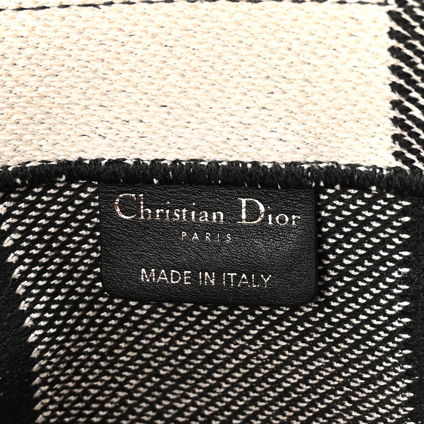 Canvas Embroidered Large Checkered Book Tote Black White