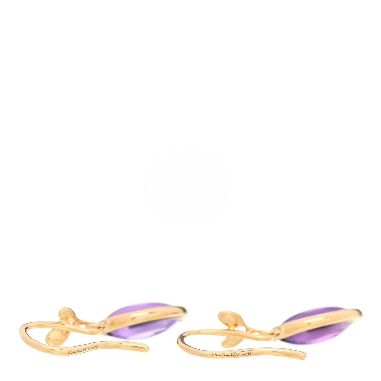 Tiffany 18K Yellow Gold Amethyst Paloma Picasso Olive Leaf Drop Earrings 3 of 4
