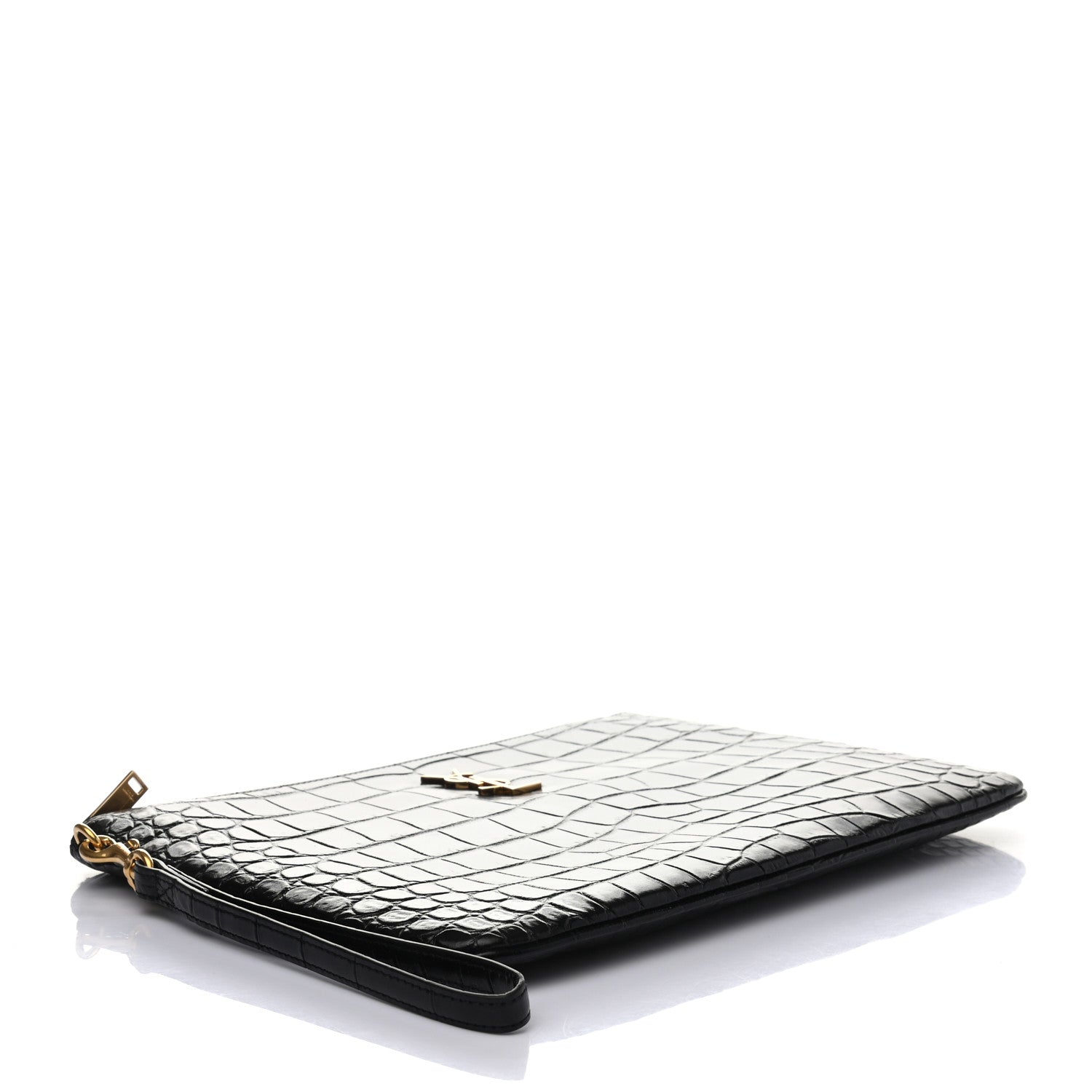 Saint Laurent Calfskin Crocodile Embossed Tablet Pouch Black 4 of 6