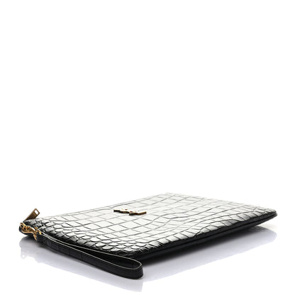 Saint Laurent Calfskin Crocodile Embossed Tablet Pouch Black 4 of 6