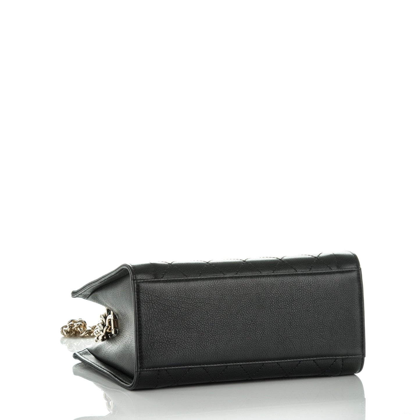 Grained Calfskin Stitched Small Label Click Shopper Tote Black