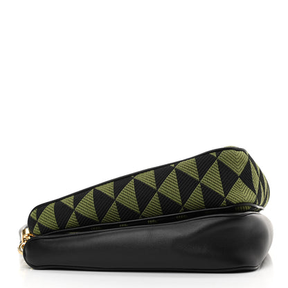 Prada Jacquard Calfskin Triangolo Symbole Embroidered Mini Triangle Double Bag Black Edera 6 of 21