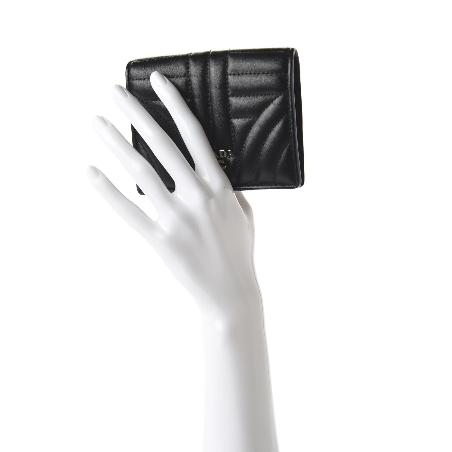 Prada Soft Calfskin Impunture Diagramme Wallet Black 2 of 10