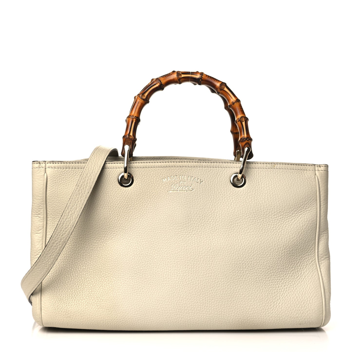 Pebbled Calfskin Medium Bamboo Shopper Tote Off White