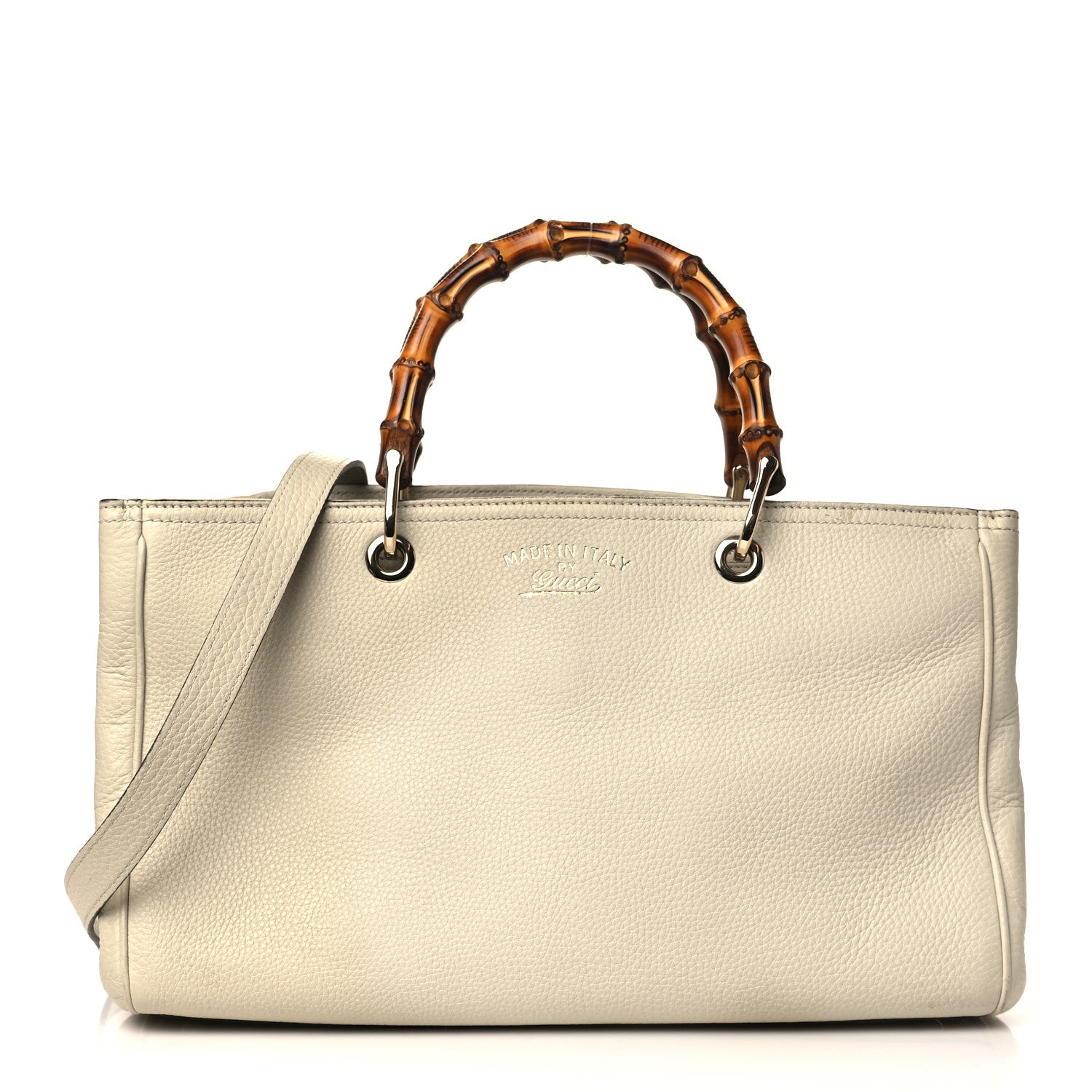 Gucci Pebbled Calfskin Medium Bamboo Shopper Tote Off White 1 of 12