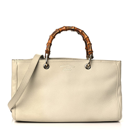 Gucci Pebbled Calfskin Medium Bamboo Shopper Tote Off White 1 of 12