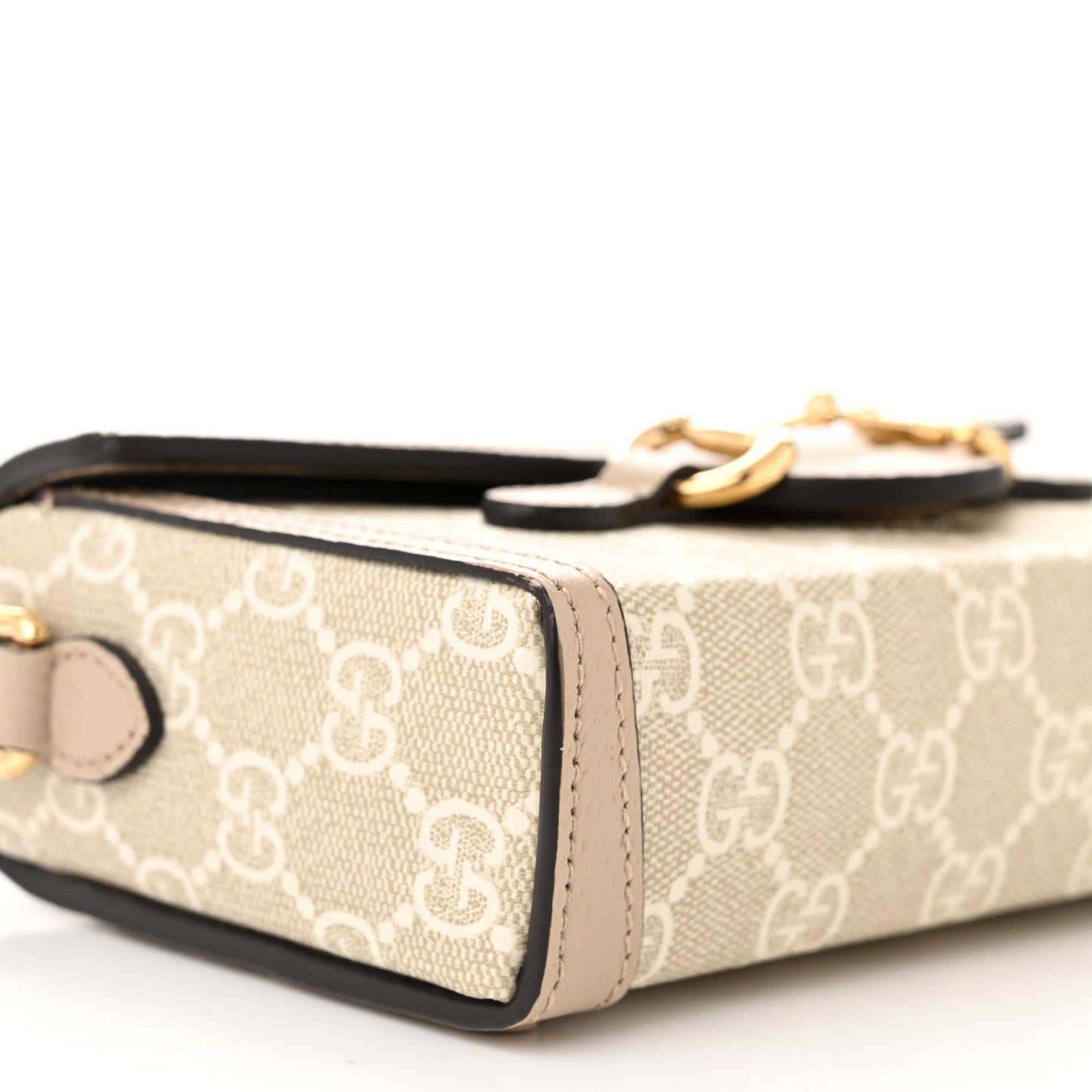 GG Supreme Monogram Textured Dollar Calfskin Mini Horsebit 1955 Shoulder Bag Beige Mystic White Oatmeal