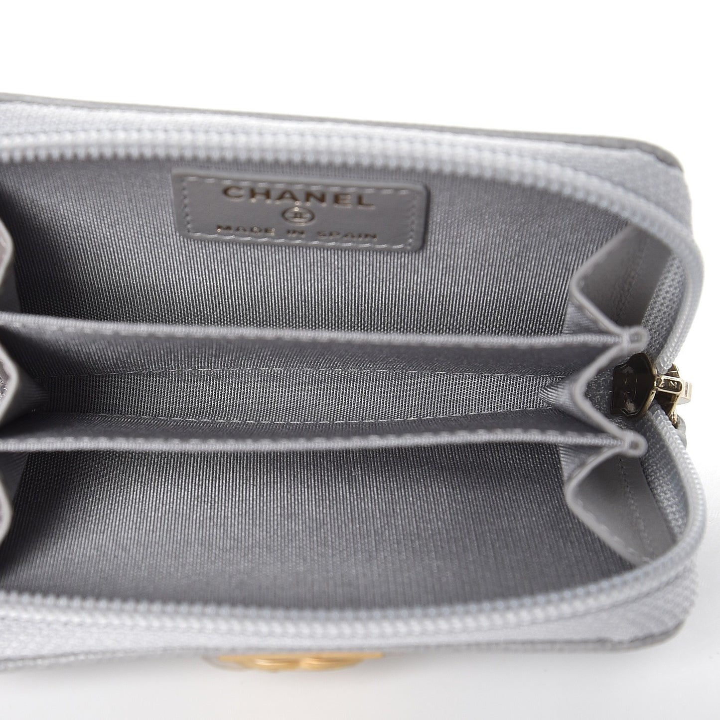 Caviar Quilted Boy Zip Around Coin Purse Wallet Grey