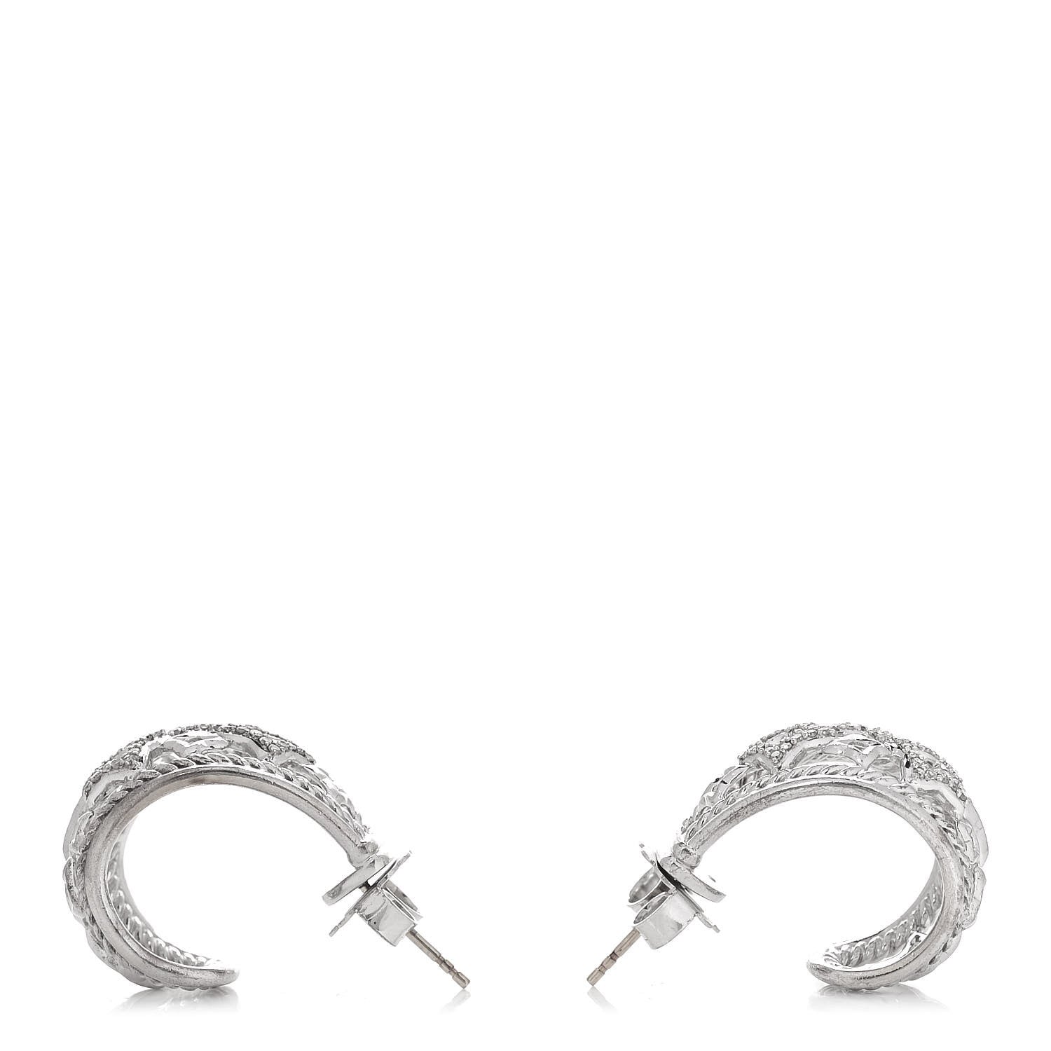 David Yurman Sterling Silver Diamond Tapestry Hoop Earrings 3 of 4