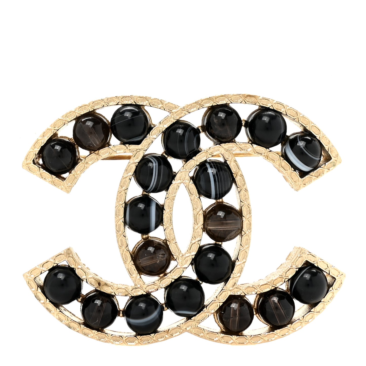 Bead CC Brooch Black Light Gold