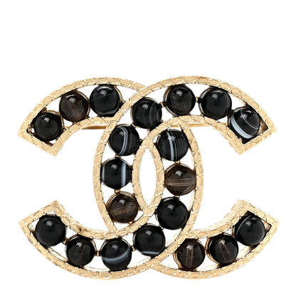 Chanel Bead CC Brooch Black Light Gold 1 of 4