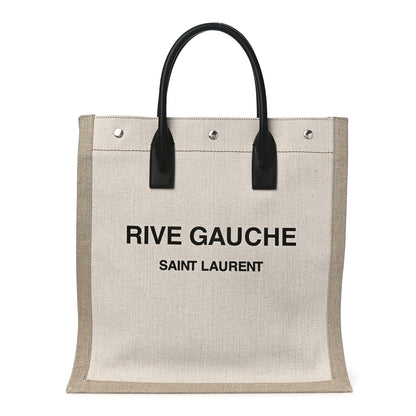 Saint Laurent Linen Calfskin Rive Gauche North South Tote Optic White 1 of 9