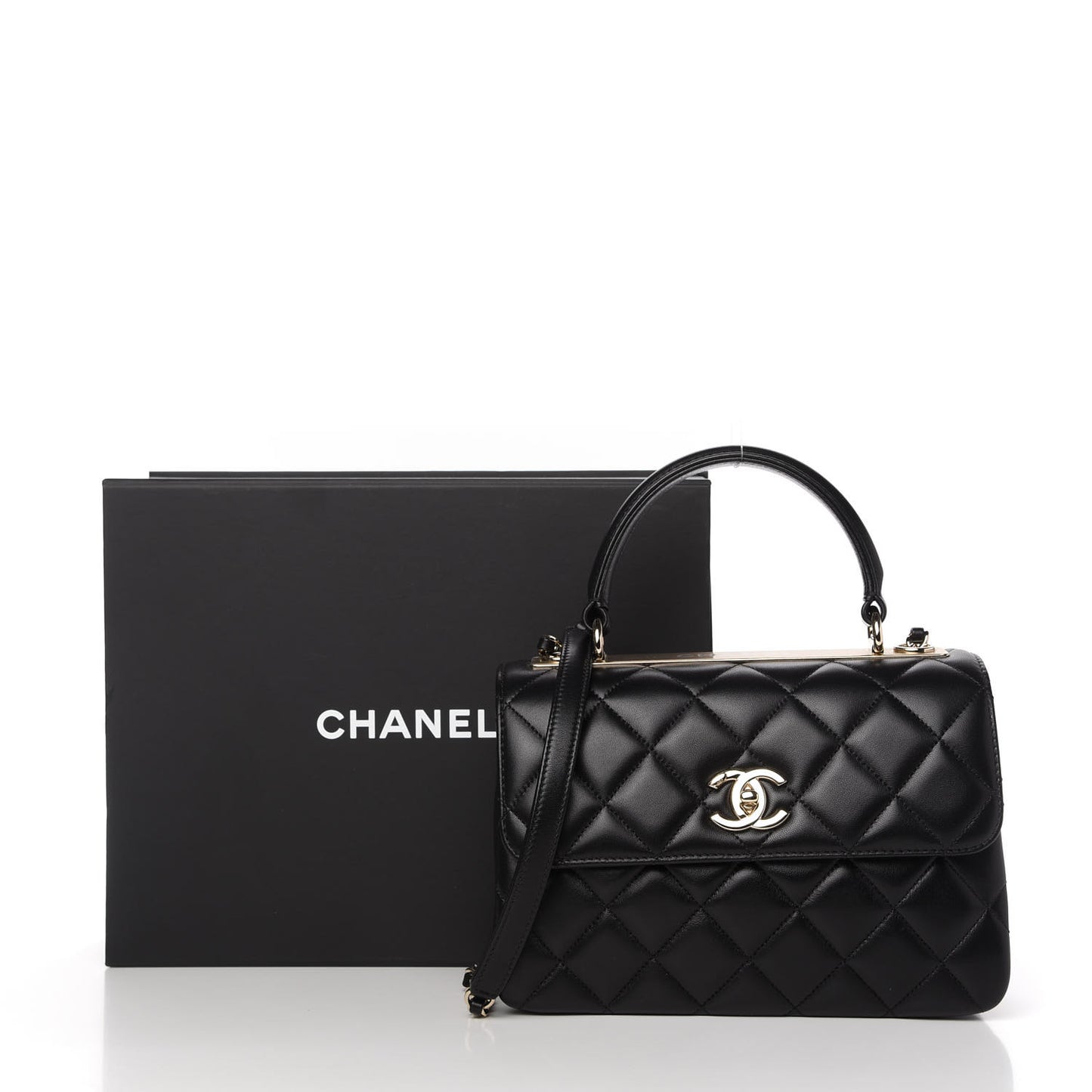Lambskin Quilted Small Trendy CC Dual Handle Flap Bag Black