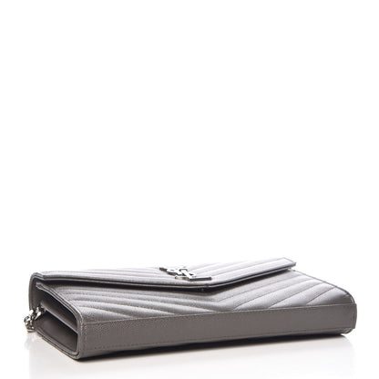 Saint Laurent Grain De Poudre Matelasse Chevron Monogram Chain Wallet Earth 4 of 9