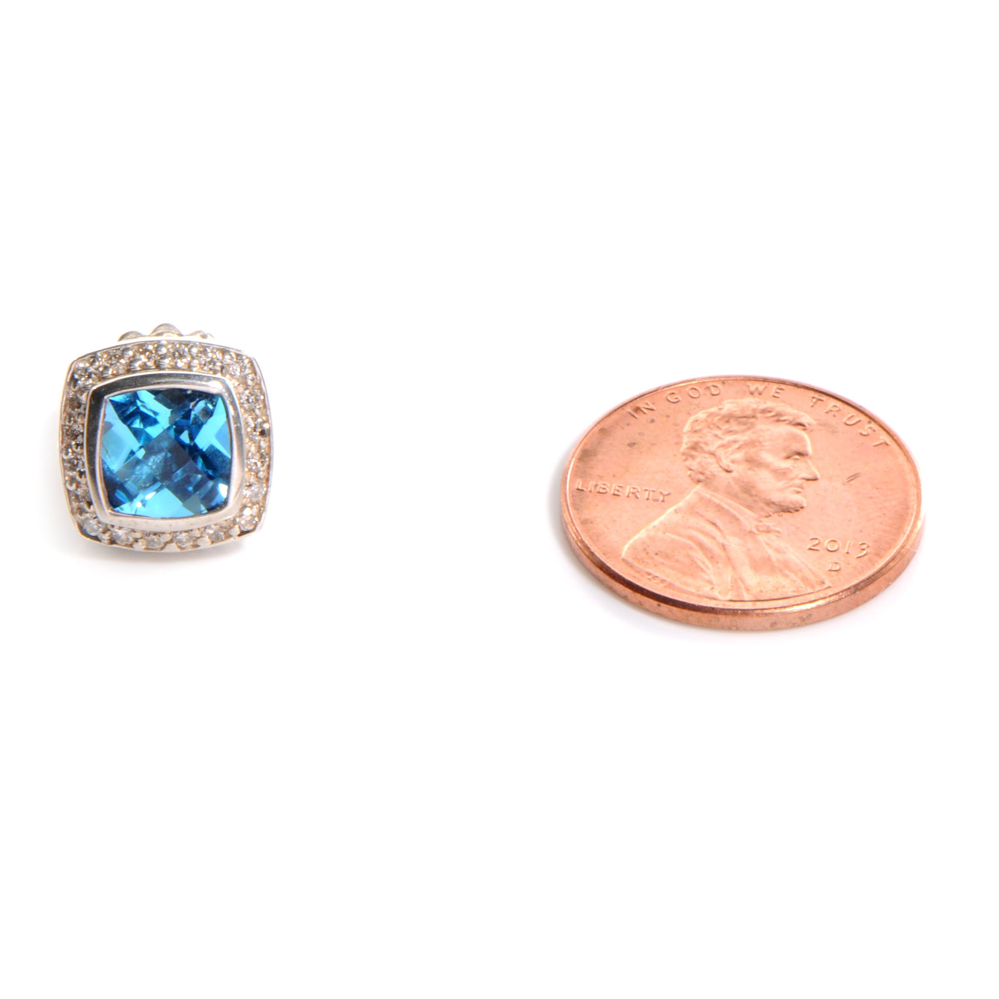 David Yurman Sterling Silver Diamond Blue Topaz 7mm Petite Albion Earrings 2 of 6