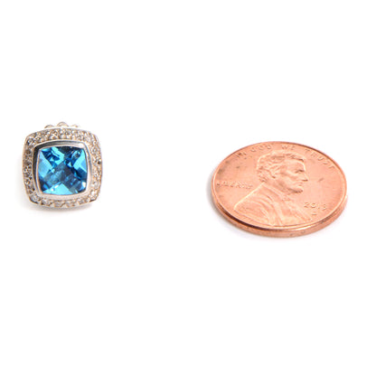 David Yurman Sterling Silver Diamond Blue Topaz 7mm Petite Albion Earrings 2 of 6