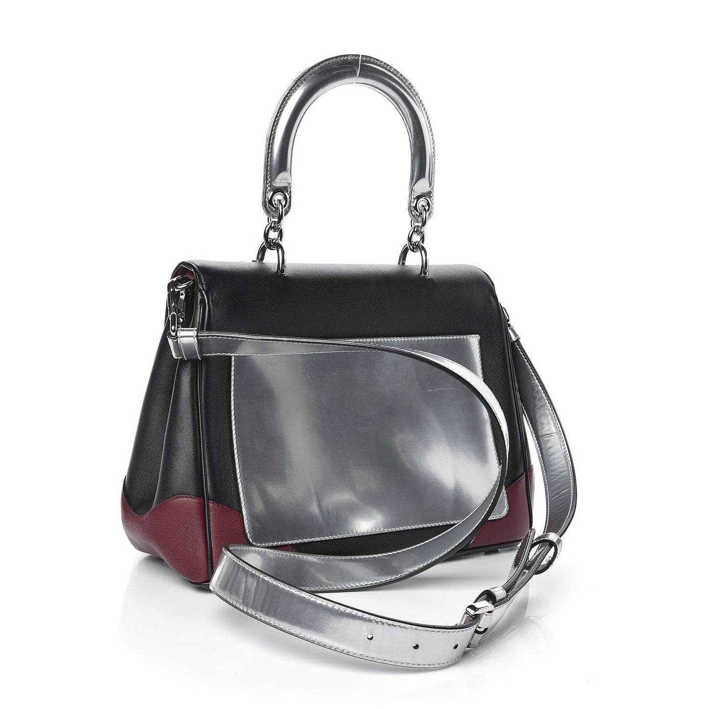 Metallic Patent Smooth Calfskin Small Tri-Color Be Dior Flap Black Silver