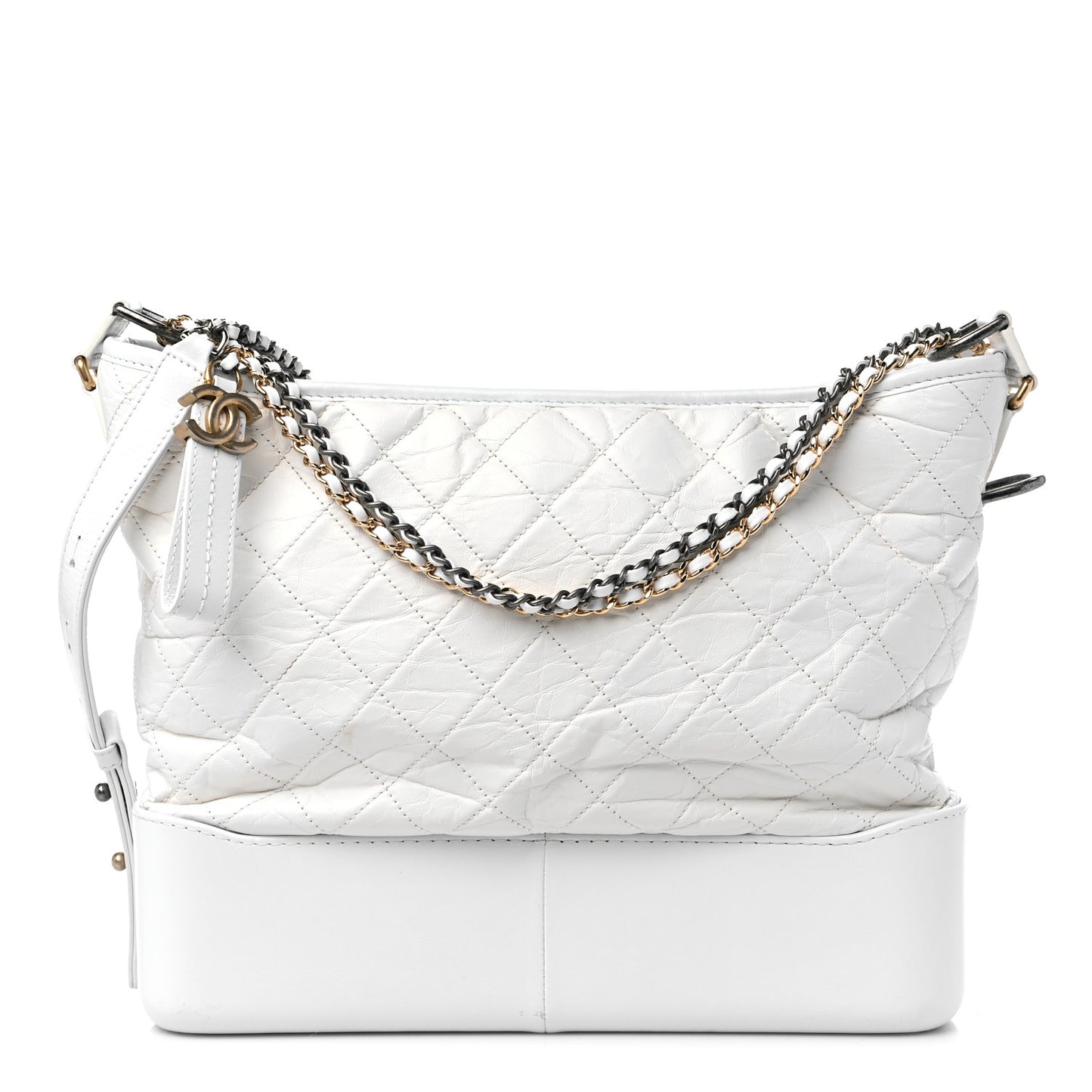 Aged Calfskin Quilted Large Gabrielle Hobo White