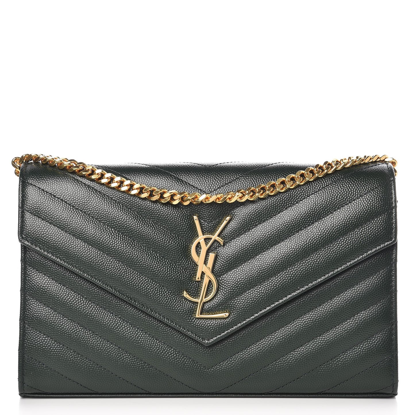 Grain De Poudre Matelasse Chevron Monogram Chain Wallet Dark Green