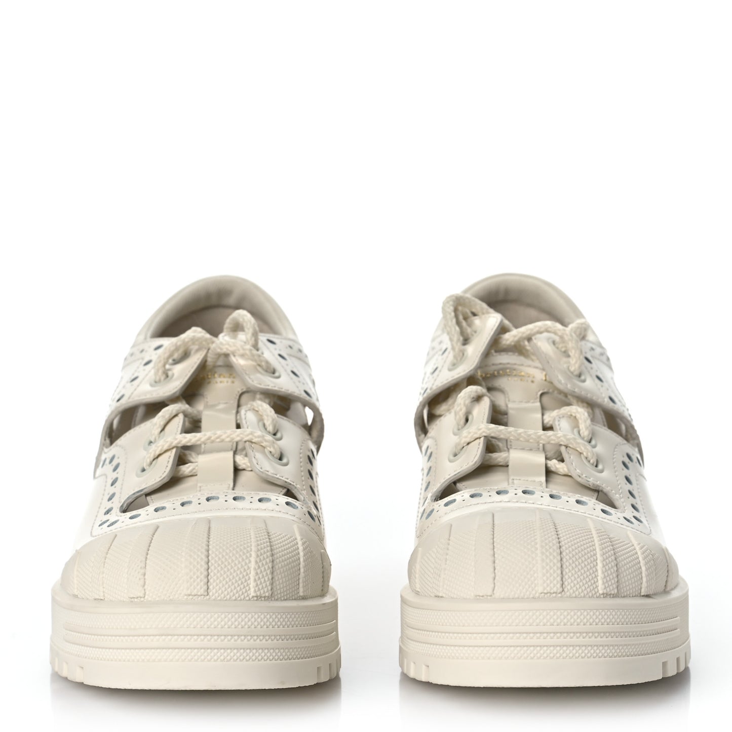 Brushed Calfskin Rubber Perforated Dioriron Derby Flat Shoes 37.5 Off White