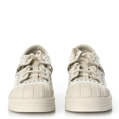 Christian Dior Brushed Calfskin Rubber Perforated Dioriron Derby Flat Shoes 37.5 Off White 2 of 10