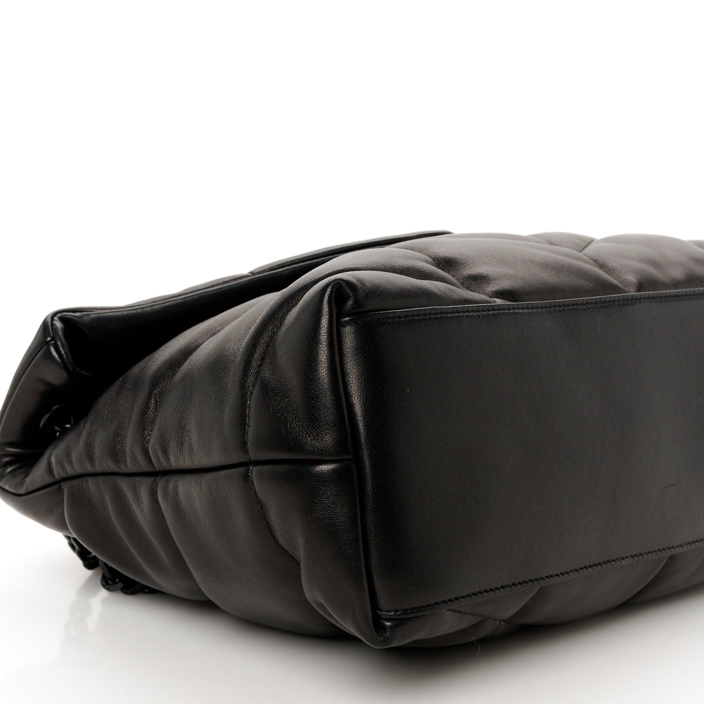 Lambskin Quilted Monogram Monochrome Medium Loulou Puffer Chain Satchel Black