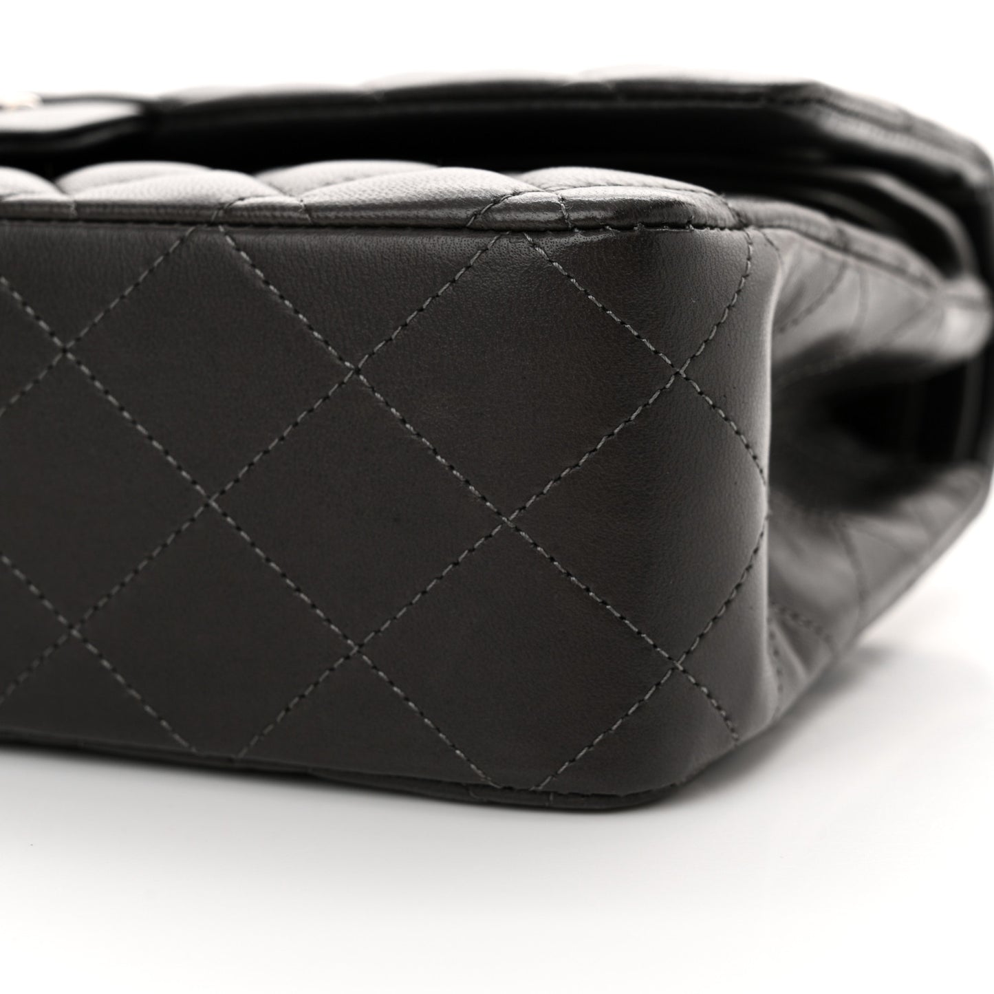 Lambskin Quilted Medium Double Flap Dark Grey