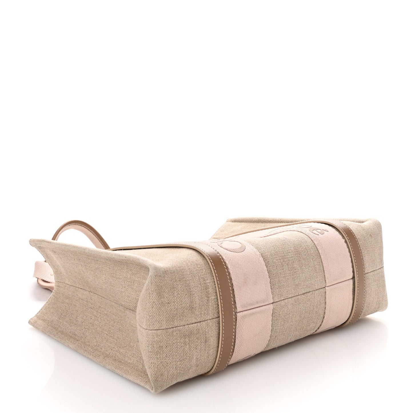 Linen Calfskin Medium Woody Ribbon Tote Blushy Beige