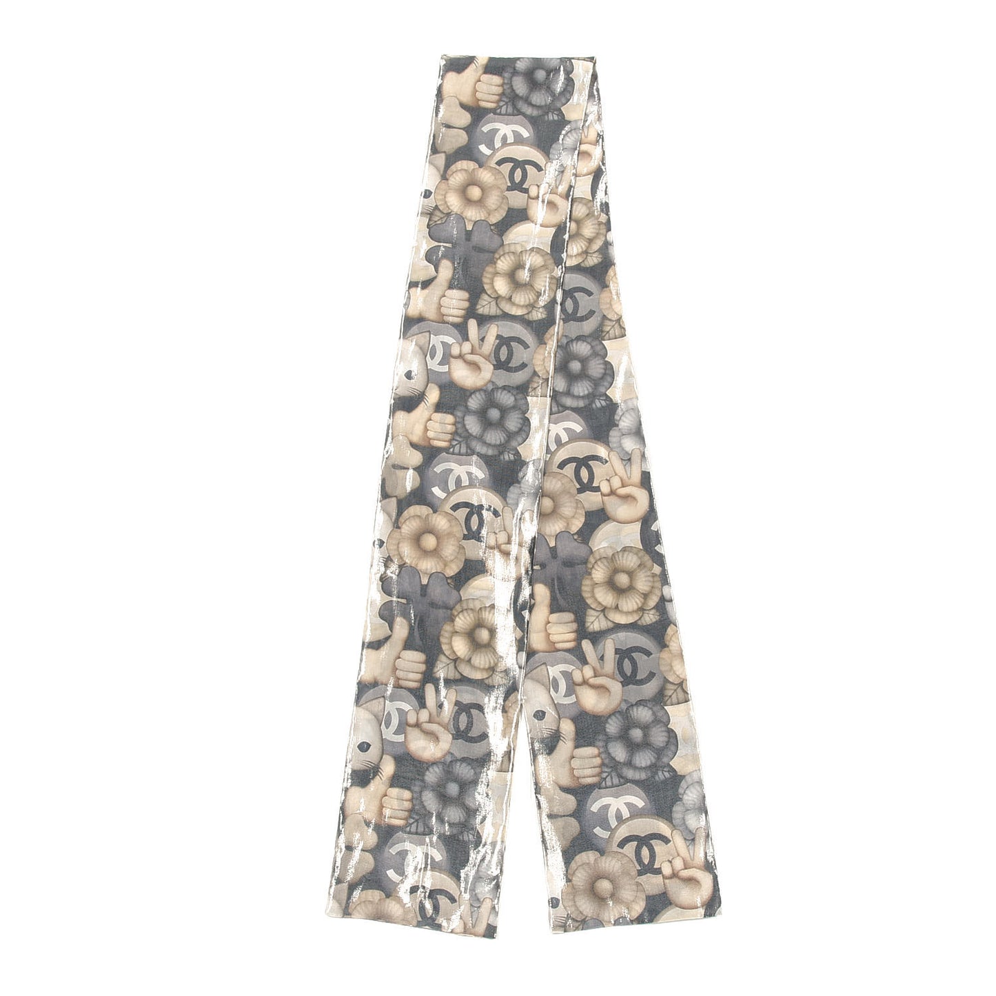 Silk Cat Emoticon Slim Bandeau Scarf Beige