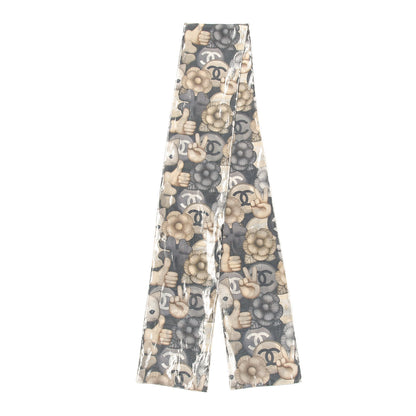 Chanel Silk Cat Emoticon Slim Bandeau Scarf Beige 2 of 4