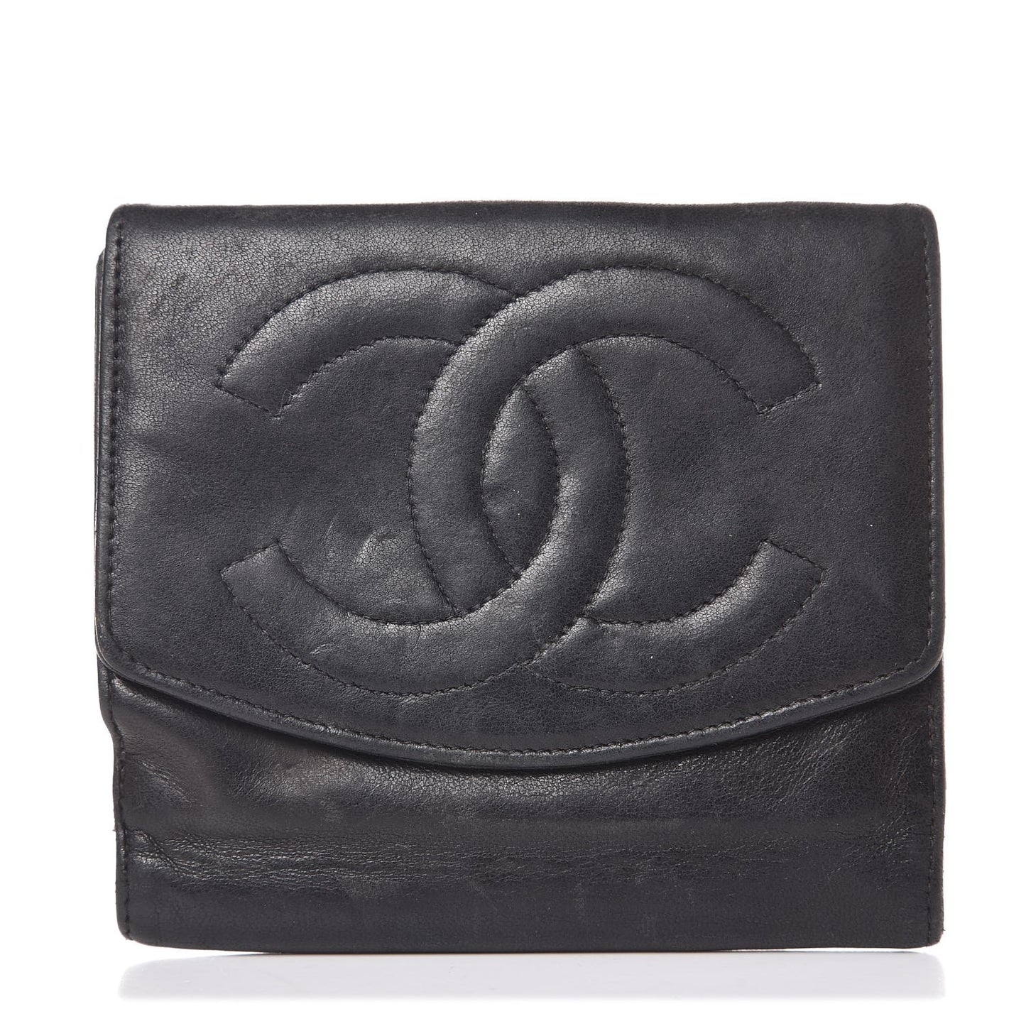 Lambskin Timeless CC Compact French Wallet Black