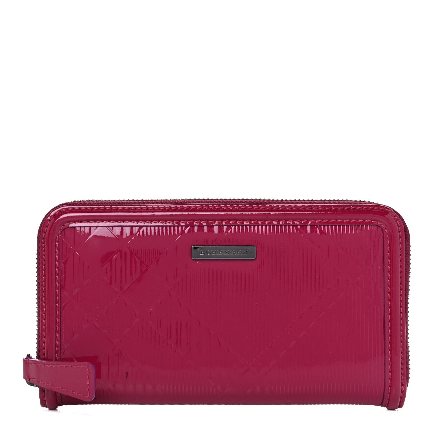 Burberry Patent Check Embossed Large Zip Around Wallet Raspberry Sorbet ...
