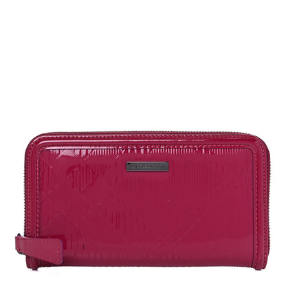 Burberry Patent Check Embossed Large Zip Around Wallet Raspberry Sorbet 1 of 12