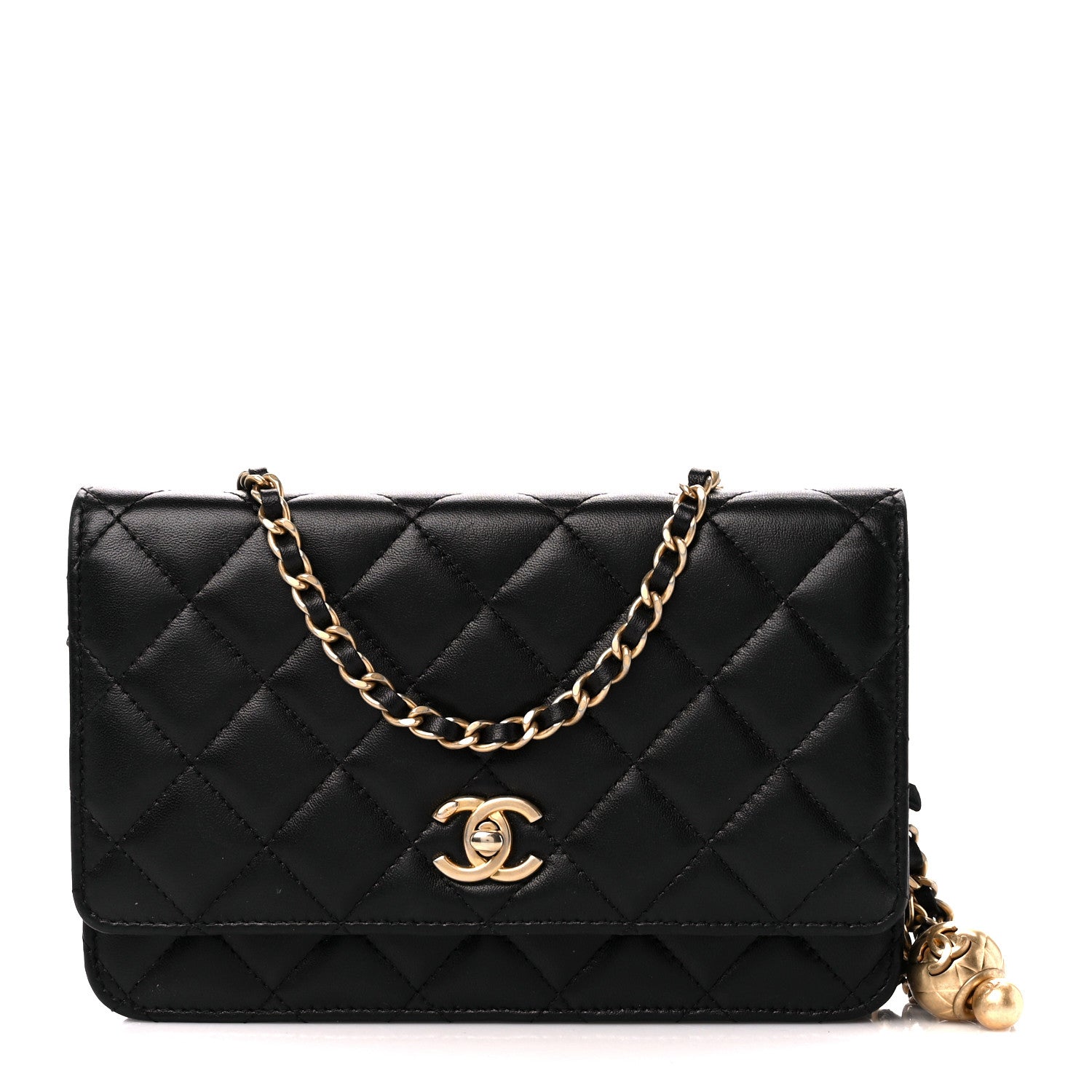Chanel Lambskin Quilted CC Pearl Crush Wallet on Chain WOC Black 1 of 13