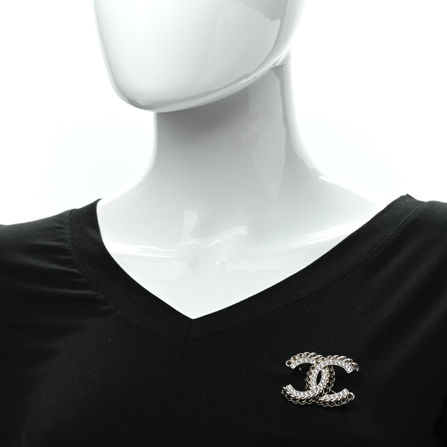 Crystal Chain CC Brooch Gold