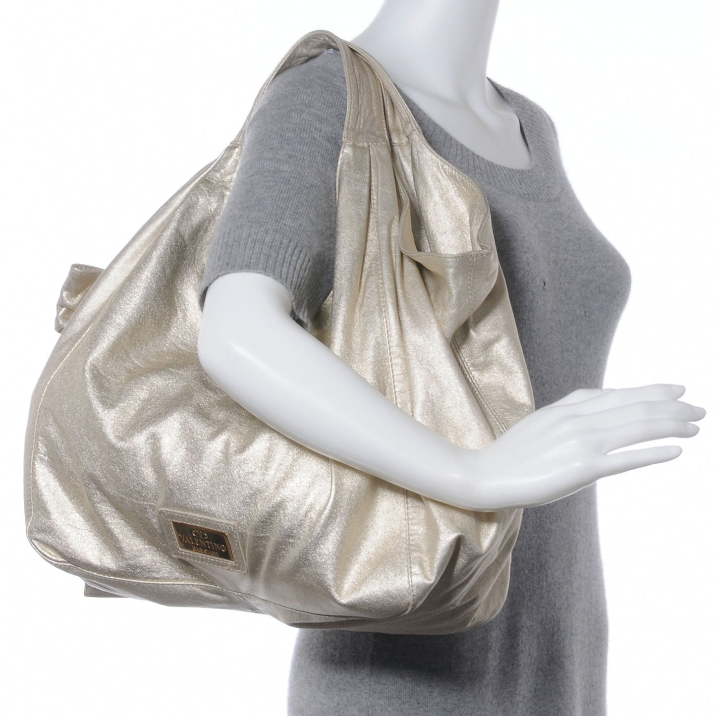 Metallic Nappa Nuage Bow Hobo Gold