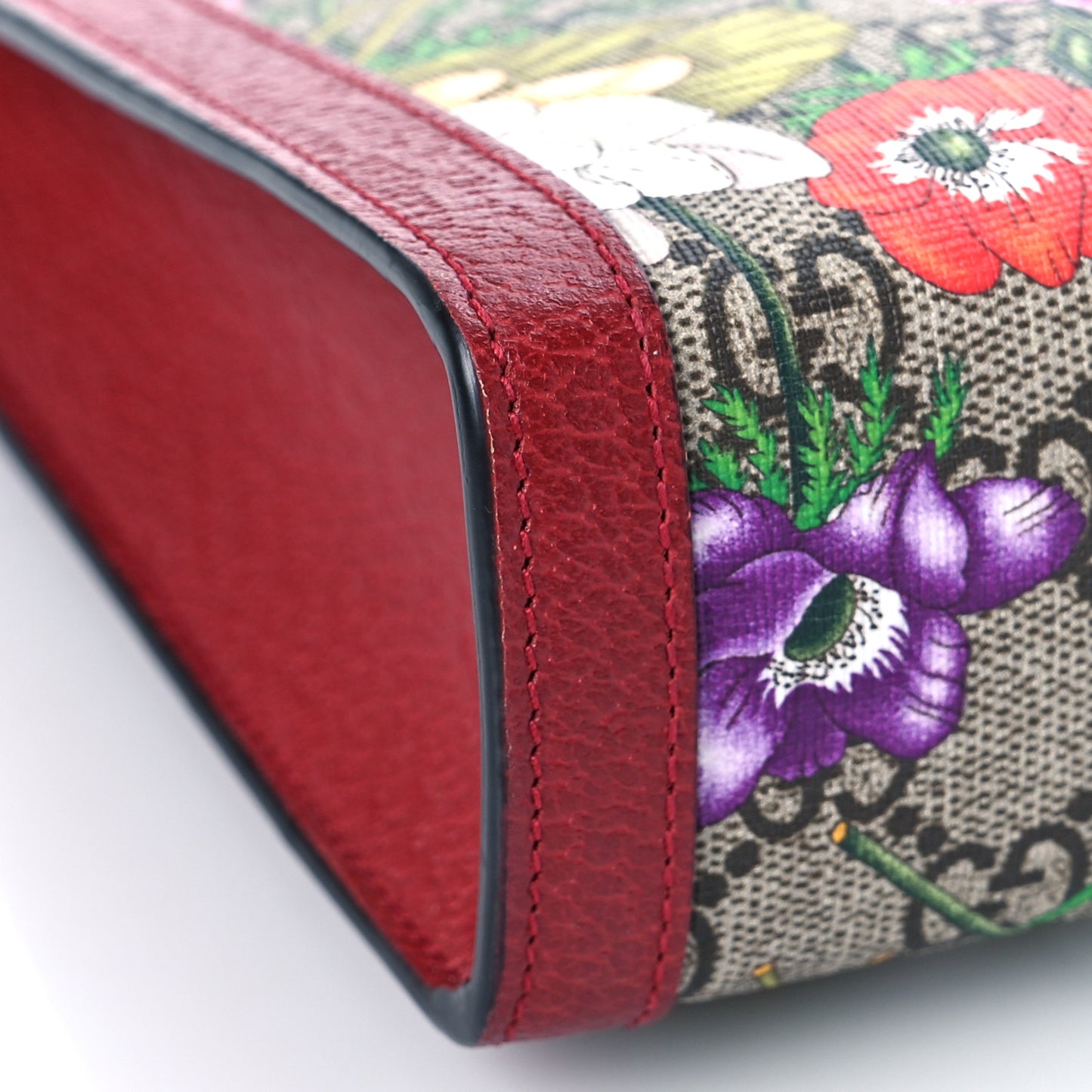 GG Supreme Monogram Flora Web Ophidia Pouch Red