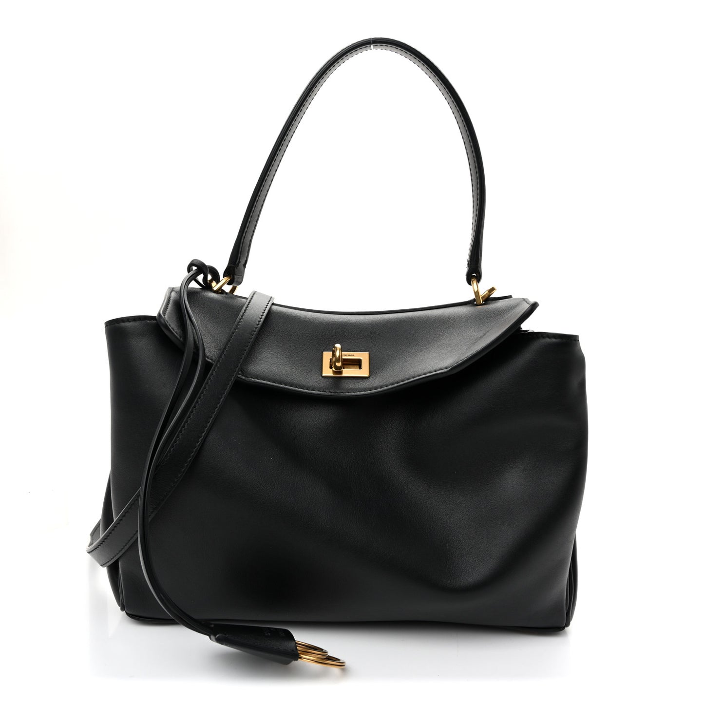 Natural Smooth Calfskin Small Rodeo Top Handle Handbag Black