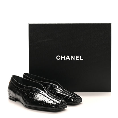 Chanel Patent Calfskin Crocodile Embossed Ballet Flats 36.5 Black 20 of 20